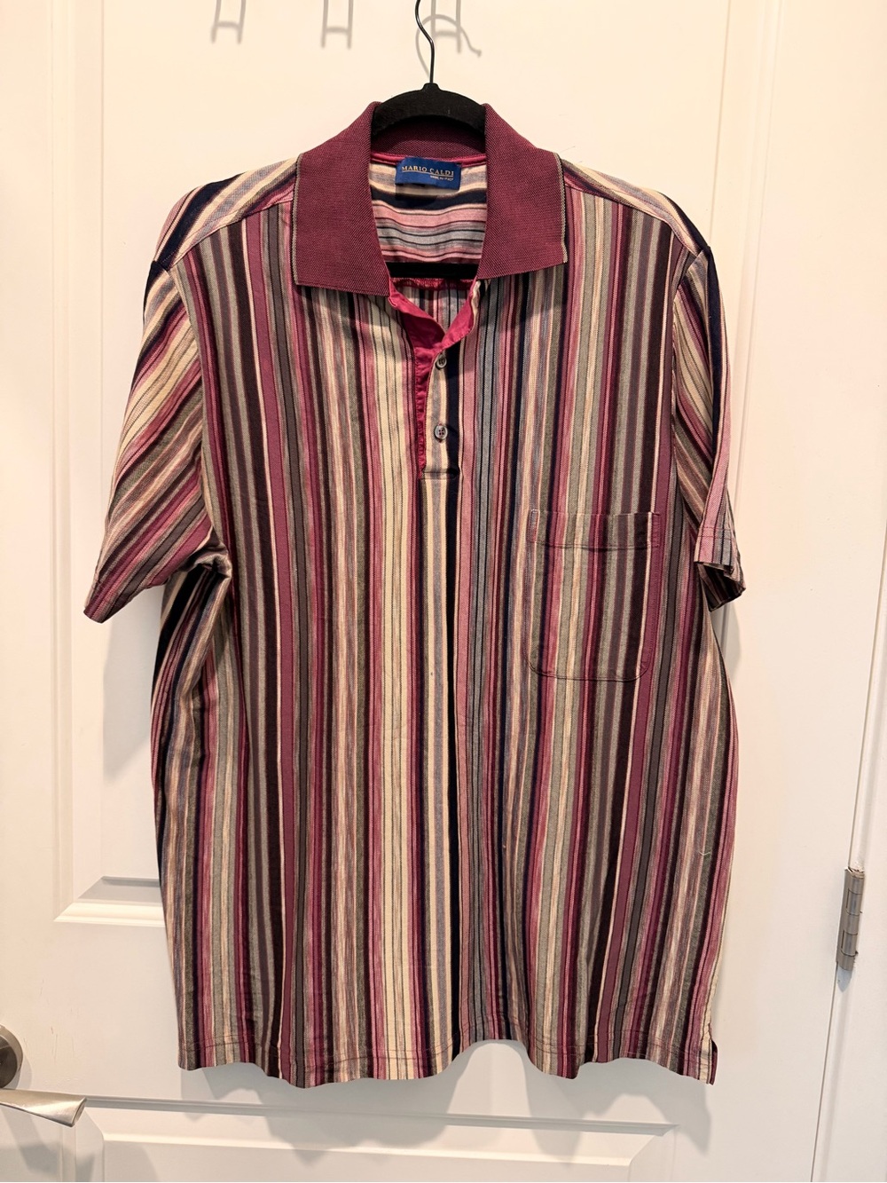 Mario Caldi Men's Vertical Stripe Short Sleeve Polo Shirt Made in Italy Size L